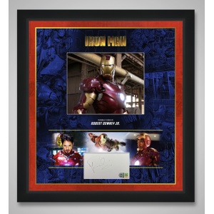 Robert Downey Jr. -Iron Man Signed white card Mounted and Framed SWAU Authentication