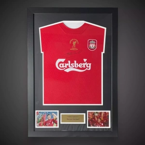 Steven Gerrard Hand Signed Liverpool 2005 Istanbul Shirt Framed with COA