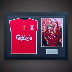 Steven Gerrard Hand Signed Liverpool Shirt Framed With Photo With COA