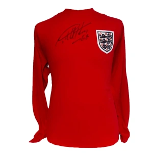 Sir Geoff Hurst England 50th Anniversary 1966 Red Longsleeve Signed Shirt with COA