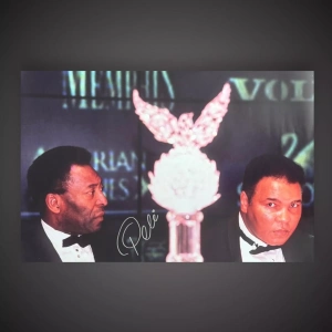 Pele Hand Signed Photo with Muhammad Ali with COA