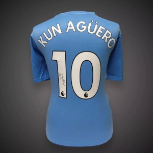 Sergio Aguero Hand Signed Manchester City Shirt With COA