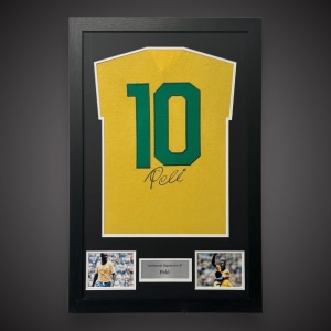 Hand Signed And Framed Pele Brazil Shirt