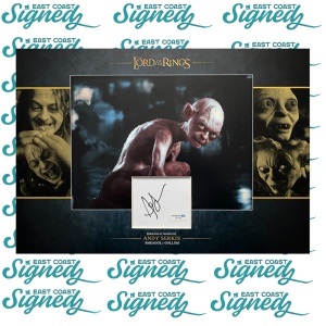 Andy Serkis Signed white Card Mounted Lord of the Rings 'Sméagol / Gollum' bespoke mount ACOA Authentication